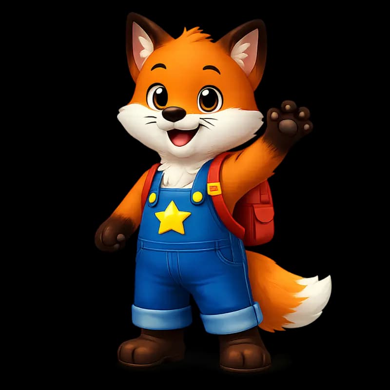 Friendly fox mascot from Mini Genius Club